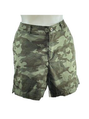 VANILLASTAR Women's Shorts Green Camouflage Mid Rise Cotton Pockets Zip Size 17